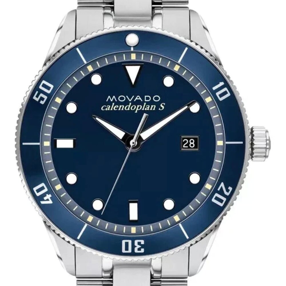Movado Heritage Calendoplan Blue Dial with Silver Bracelet Men's Watch 3650094